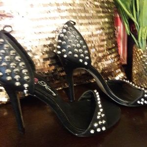 Black silver studed open toe sandal stiletto